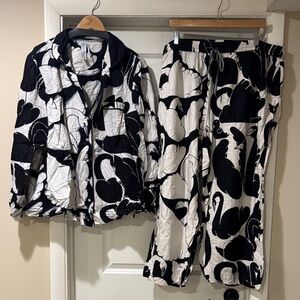 Anthropologie Black and White Swan Pajama Set